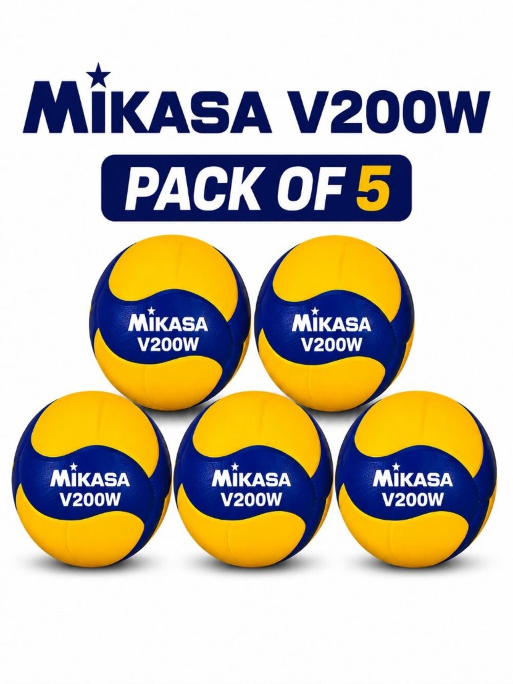 Mikasa V200W 2019 Official FIVB Indoor Volleyball - Blue/Yellow (pack of 5)